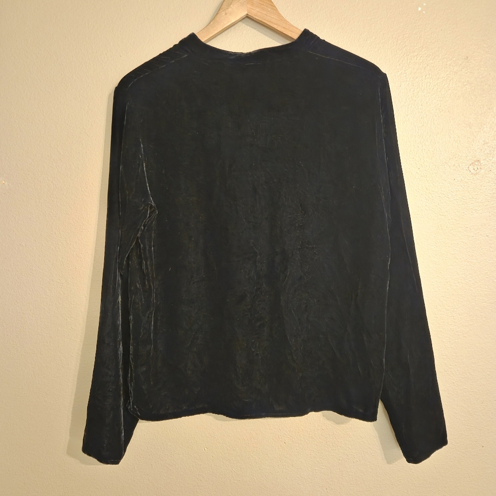 EILEEN FISHER Black‎ Silk Blend Velvet Mandarin Collar Button Front Blouse SZ S - Picture 4 of 10